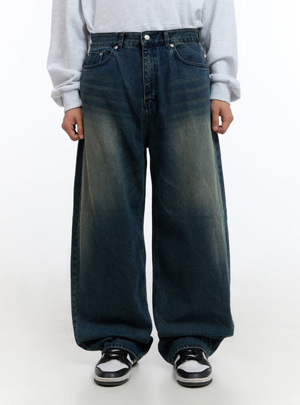 mens-dark-denim-wide-leg-jeans-is412 / Dark blue