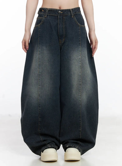 reya-belted-baggy-jeans-cj527 / Dark blue