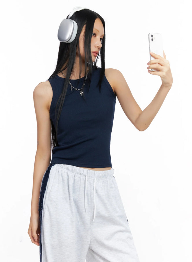 ribbed-sleeveless-crop-top-co517 / Dark blue