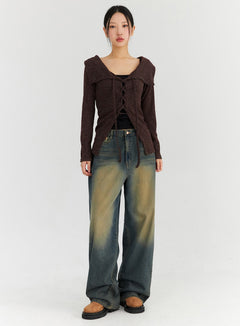 washed-wide-leg-jeans-cn315 / Dark blue