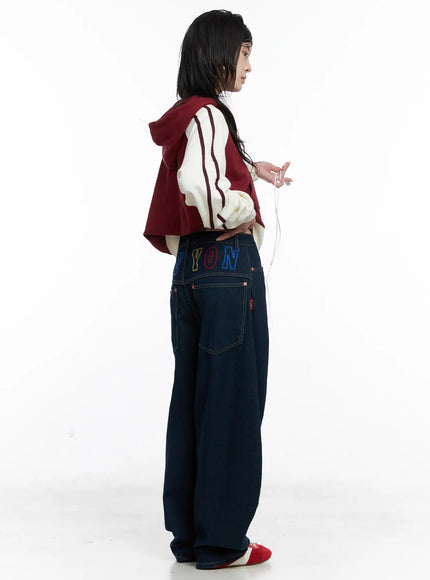 carina-back-print-baggy-jeans-cs529 / Dark blue