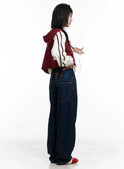 carina-back-print-baggy-jeans-cs529 / Dark blue