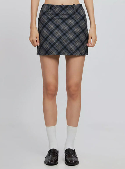 plaid-checkered-mini-skirt-in507 / Dark blue