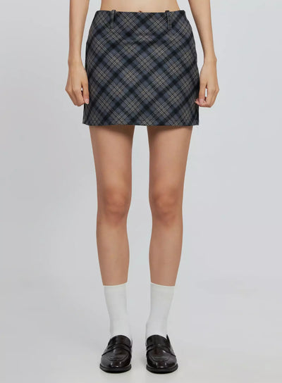 plaid-checkered-mini-skirt-in507 / Dark blue