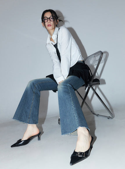 Abbey Washed Slim-Fit Flared Jeans CM504