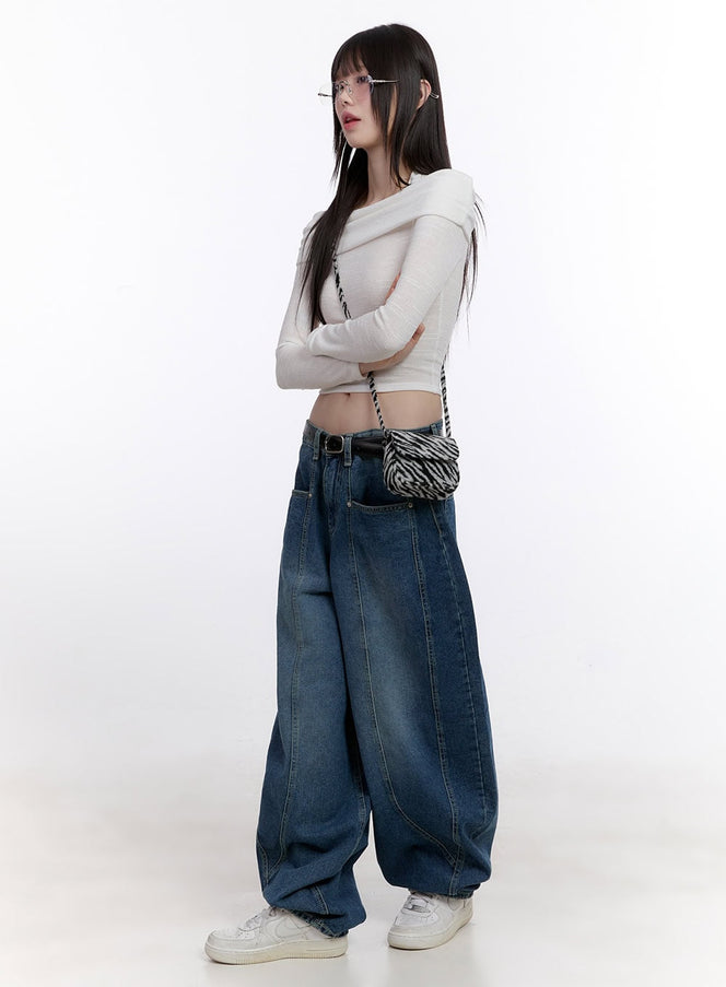 beatrice-stitch-wide-fit-baggy-jeans-cf512 / Dark blue