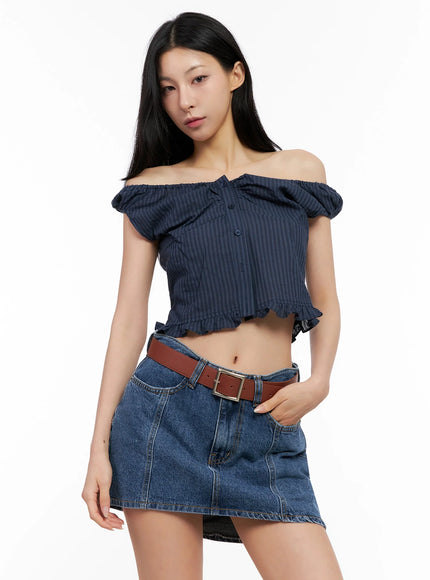 off-shoulder-puff-sleeve-blouse-ig508 / Dark blue