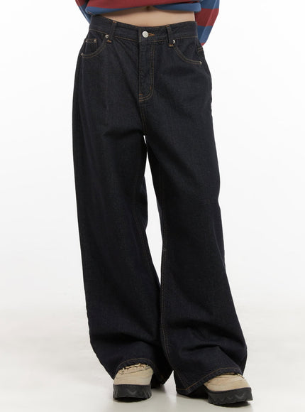 allie-stitched-wide-leg-jeans-cd430 / Dark blue