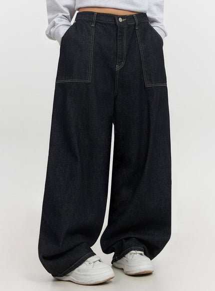 kristine-stitched-baggy-jeans-if510 / Dark blue