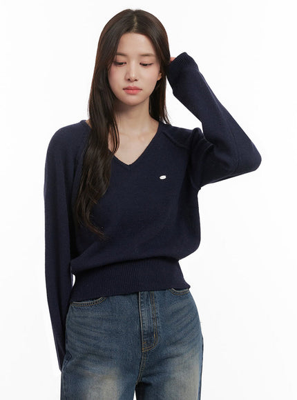 comfort-v-neck-crop-sweater-ij510 / Dark blue