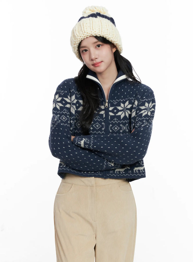 nordic-zip-up-knit-cardigan-co524 / Dark blue