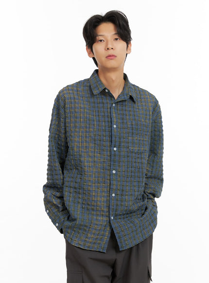mens-plaid-textured-shirt-ia402 / Dark blue