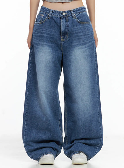 hayoung-washed-wide-leg-denim-jeans-cl509 / Dark blue