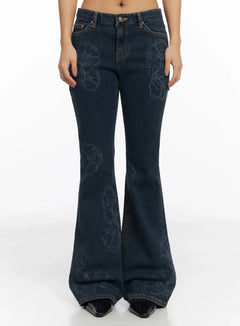 amari-floral-embriodered-bootcut-jeans-in528 / Dark blue