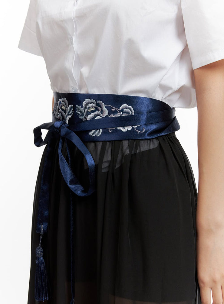 flower-embroidered-waist-belt-ou404 / Dark blue