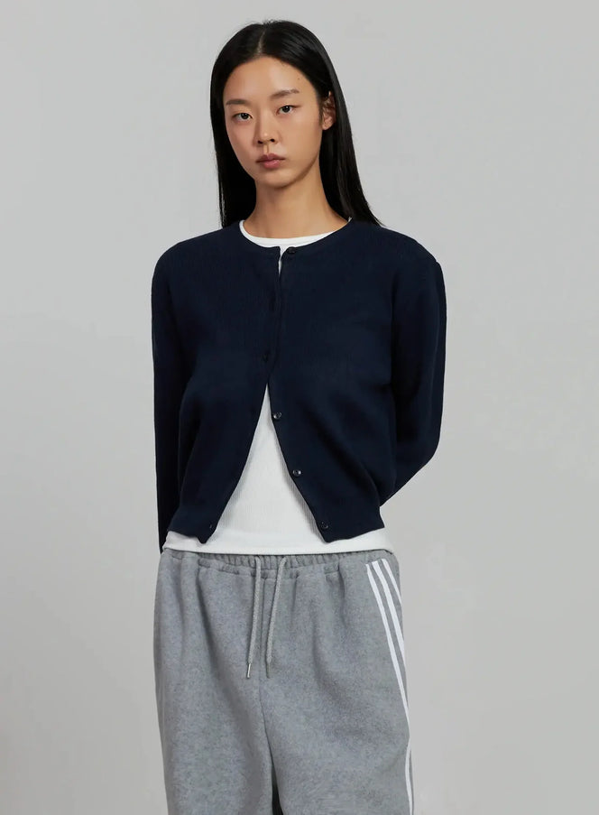 round-neck-knit-cardigan-ij505 / Dark blue