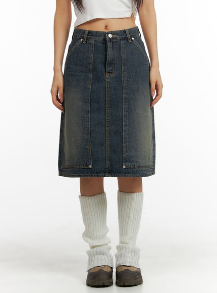 vintage-denim-midi-skirt-cm408 / Dark blue