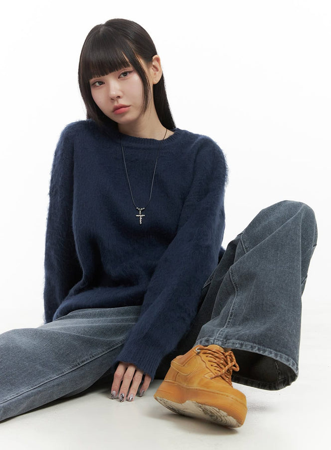 oversized-fuzy-soft-knit-sweater-oo401 / Dark blue