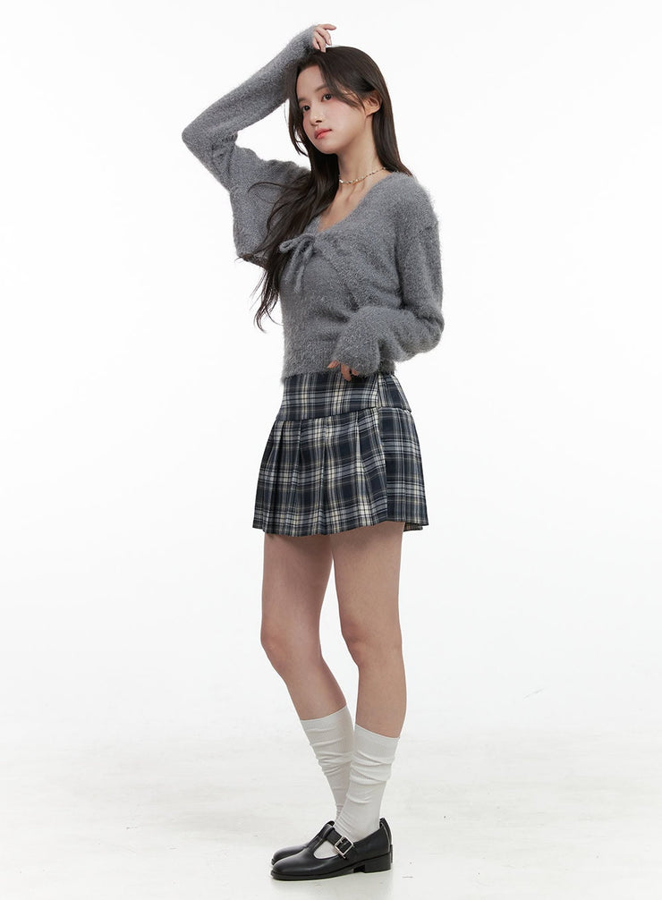 checkered-pleated-mini-skirt-og409 / Dark blue