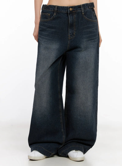 soyoung-washed-adjustable-wide-leg-jeans-ig508 / Dark blue