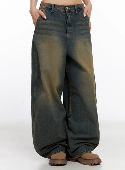 minju-vintage-washed-baggy-jeans-is508 / Dark blue