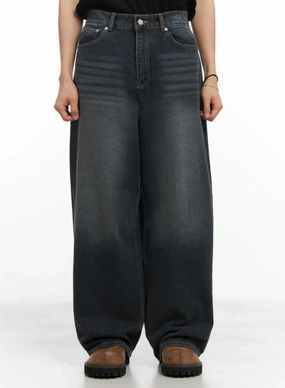 mens-washed-baggy-jeans-iu519 / Dark blue