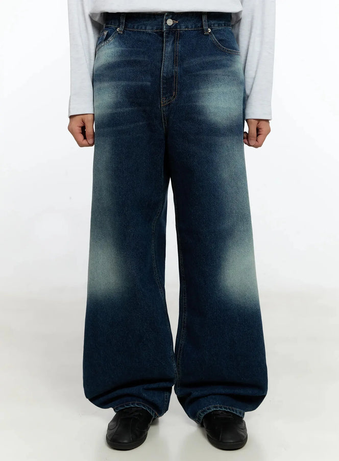 mens-washed-loose-fit-jeans-in506 / Dark blue