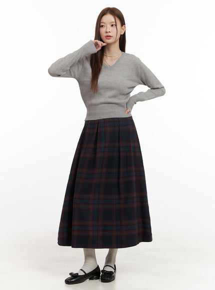 wool-blend-checked-maxi-skirt-od418 / Dark blue