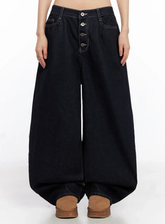 jazlyn-non-fade-button-wide-leg-jeans-in503 / Dark blue