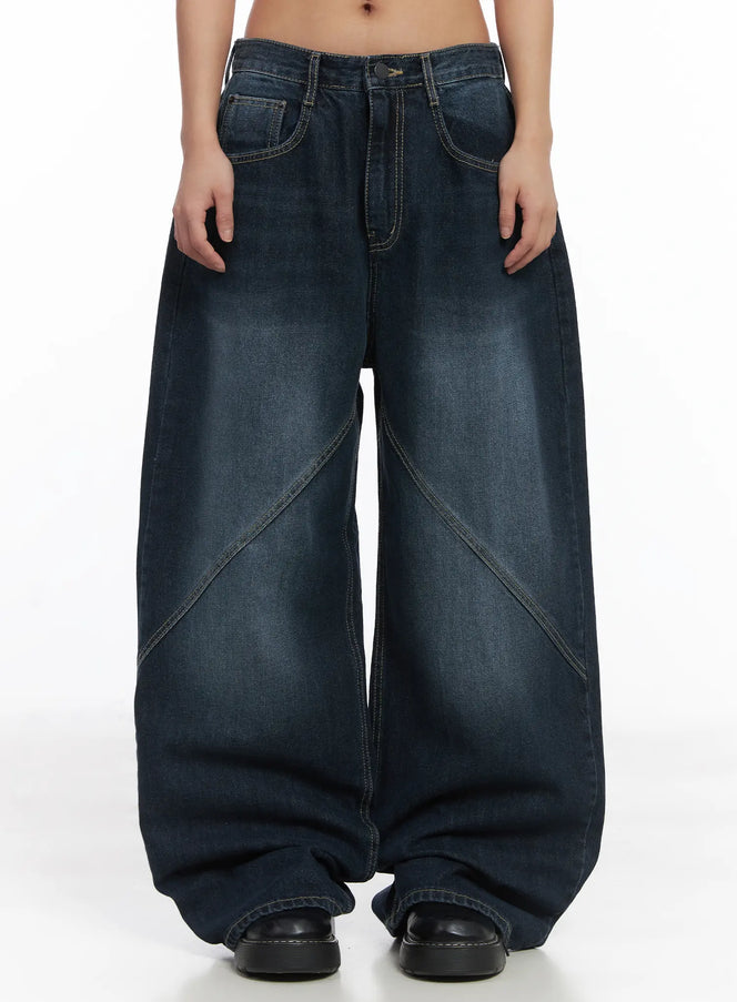 adley-wide-leg-washed-jeans-cj512 / Dark blue