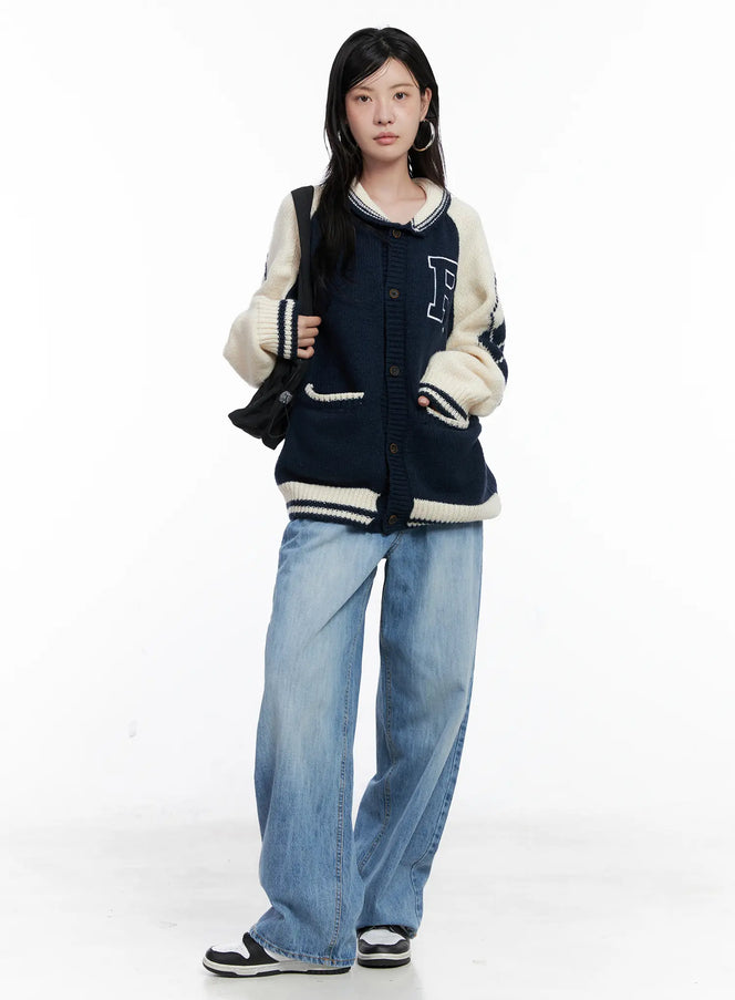 varsity-knit-buttoned-cardigan-cs529 / Dark blue