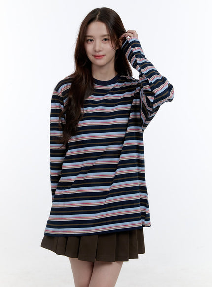 chic-round-neck-long-sleeve-top-oo407 / Dark blue
