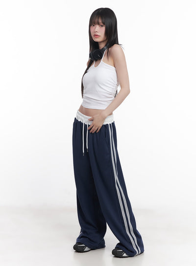 lace-striped-wide-fit-sweatpants-cu506 / Dark blue