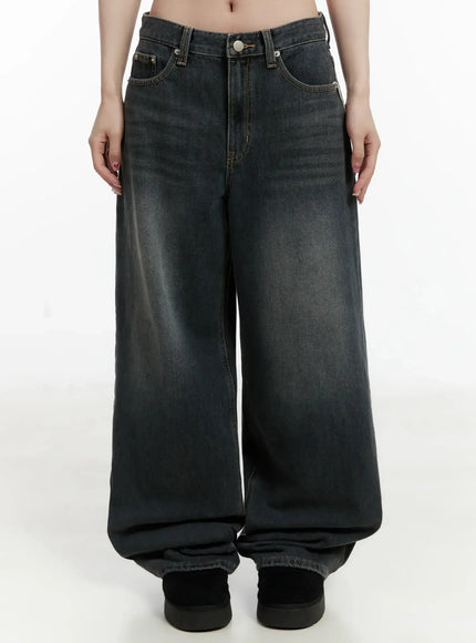 saige-fleece-lined-wide-leg-jeans-ij521 / Dark blue