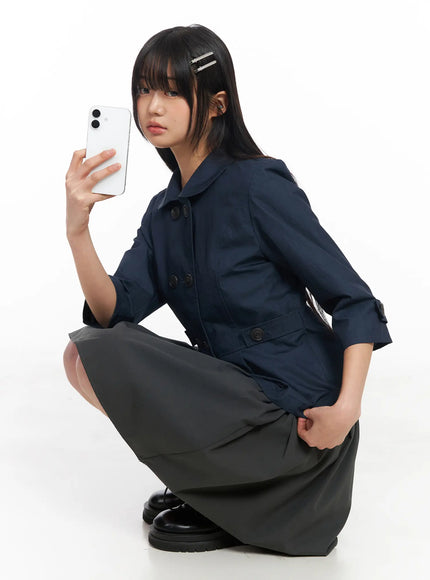 vintage-three-quarter-sleeve-shirt-cf506-1 / Dark blue