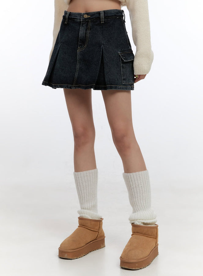 denim-pocket-mini-skirt-co431 / Dark blue