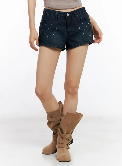 studded-washed-denim-shorts-cl530 / Dark blue