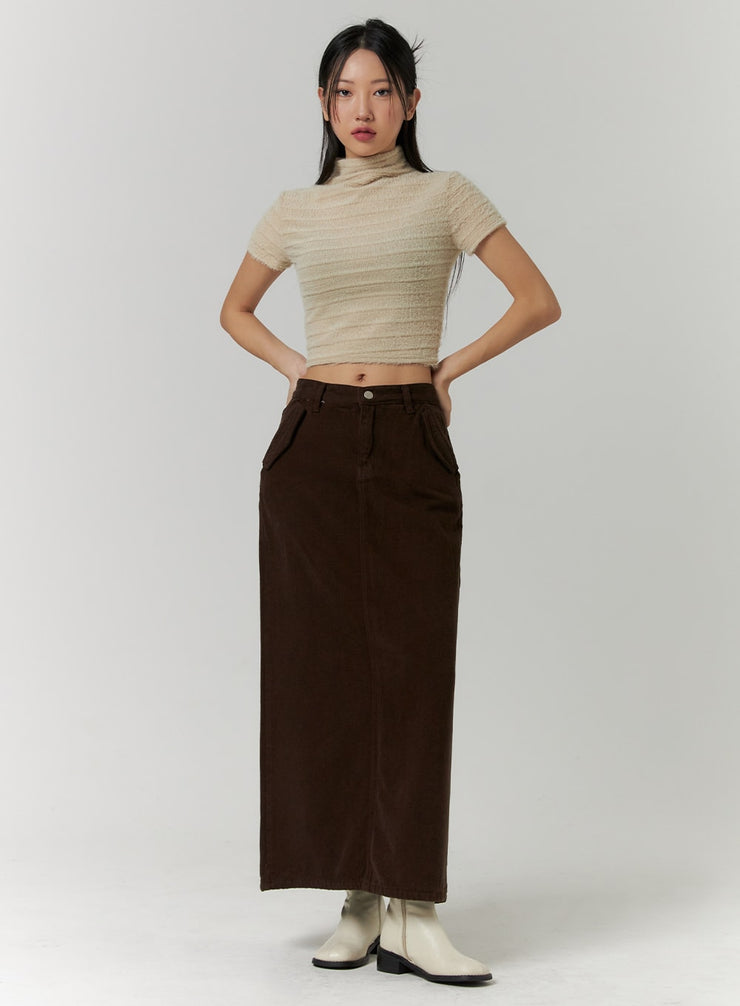 corduroy-mid-rise-solid-maxi-skirt-cd315 / Dark brown