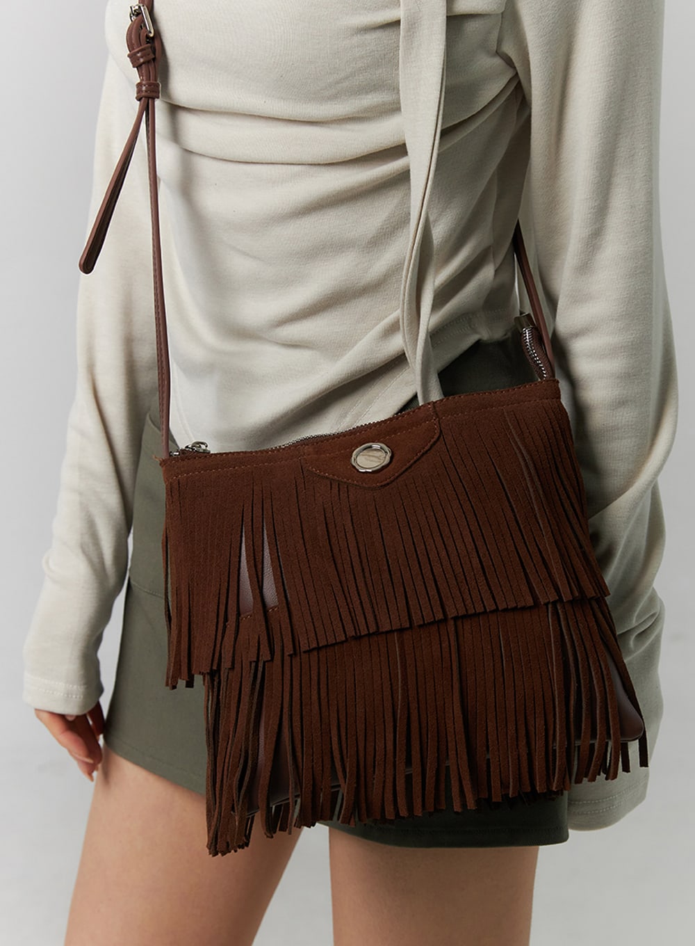 boho-style-solid-tassel-crossover-bag-id305 / Dark brown