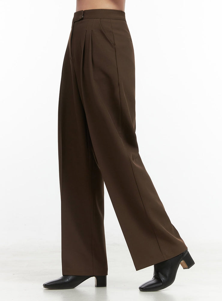 pintuck-wide-leg-trousers-oo416 / Dark brown