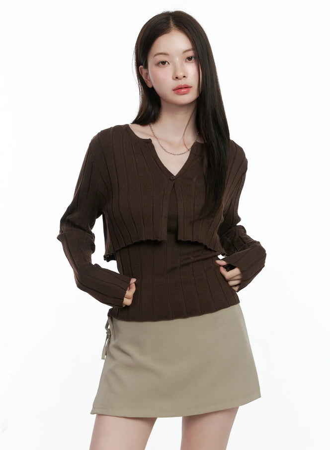 knit-cardigan-cami-set-co503 / Dark brown