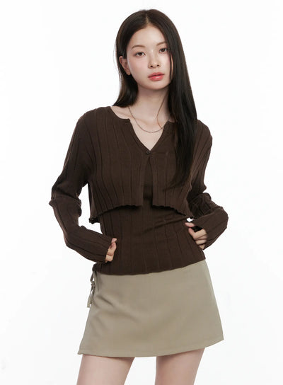 knit-cardigan-cami-set-co503 / Dark brown