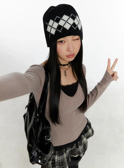 shirred-v-neck-top-id525 / Dark brown