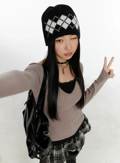 shirred-v-neck-top-id525 / Dark brown