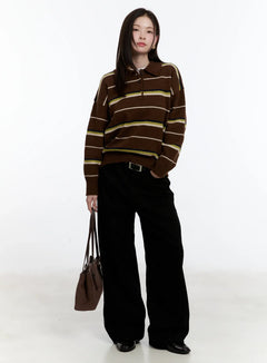 striped-collar-knit-top-id511 / Dark brown