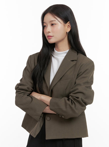 buttoned-collar-short-blazer-os423 / Dark brown