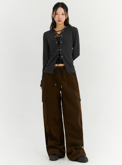wide-leg-cargo-sweat-pants-cn303 / Dark brown