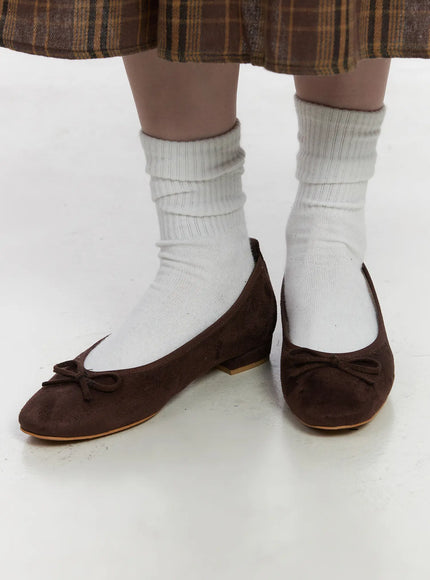 suede-brown-ribbon-flats-cj512 / Dark brown