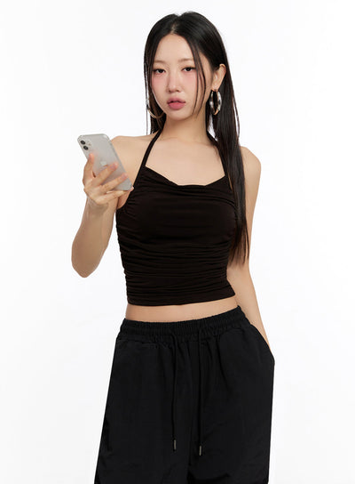 draped-halter-crop-top-iu509 / Dark brown