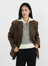 overfit-minimal-blazer-oo304 / Dark brown